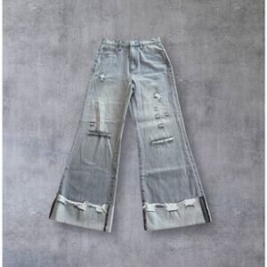 Alice + Olivia Womens Gray Cotton High Rise Denim Boyfriend Jeans Raw Hem Sz 26
